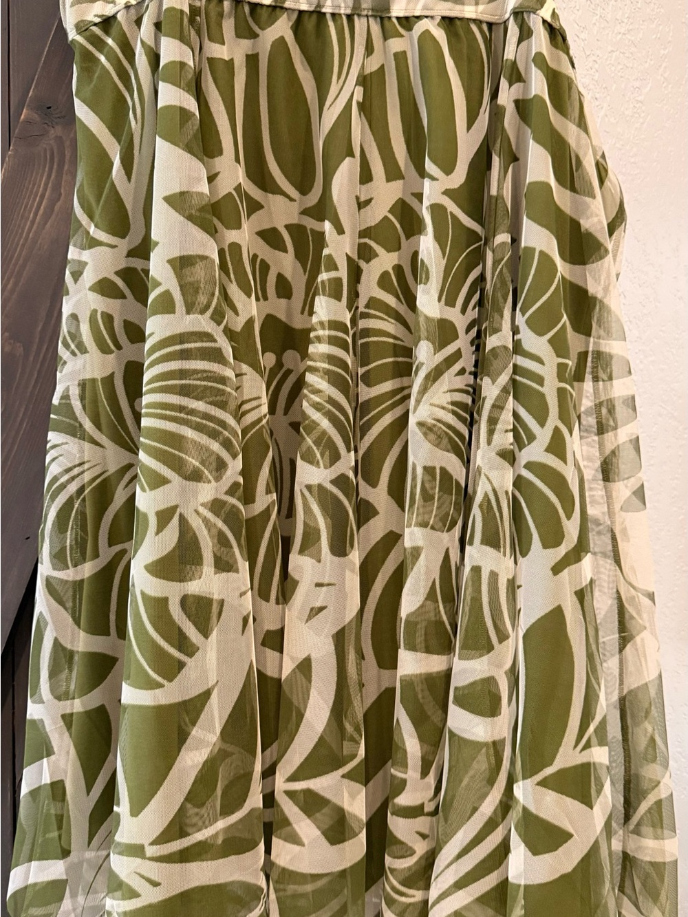 Cato Olive and Cream Botanical Sheer layered skirt